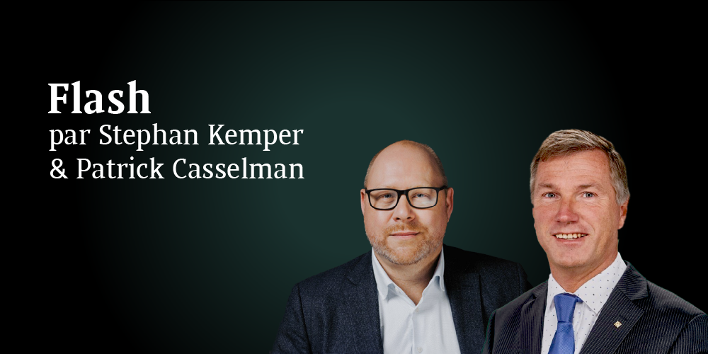 Une image avec un titre de la stratégie d'investissement à gauche et Stephan Kemper & Patrick Casselman à droite